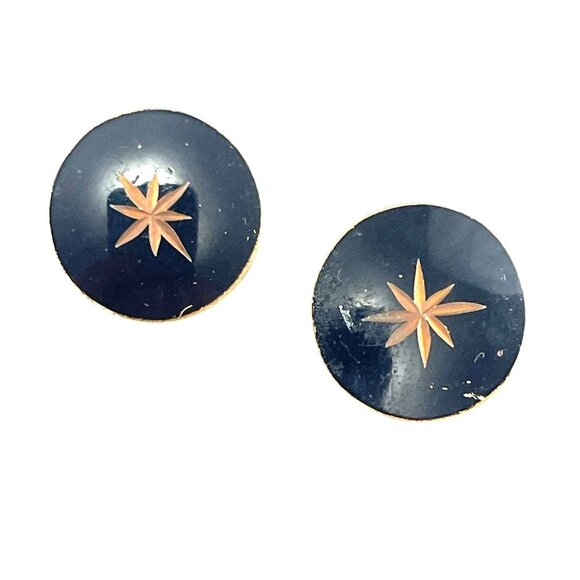 Vintage Black & Gold Starburst Clip-On Earrings Retro 90s 80s - Picture 6 of 7
